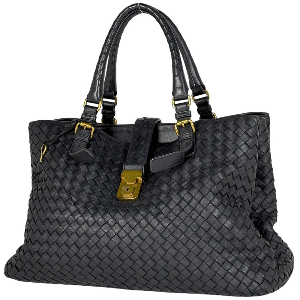 Bottega Veneta Intrecciato Roma Bag Leather Handbag Black